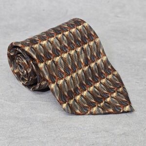 Stafford Tie Mens Silk Brown Geometric Pattern Made in Italy Business Formal